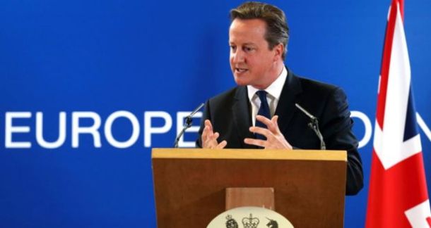 Britain’s prime minister David Cameron holds a news conference during European Union leaders summit in Brussels today after Jean-Claude Juncker was nominated for European Commission president by an overwhelming majority. Photograph: Pascal Rossignol/Reuters. Source file
